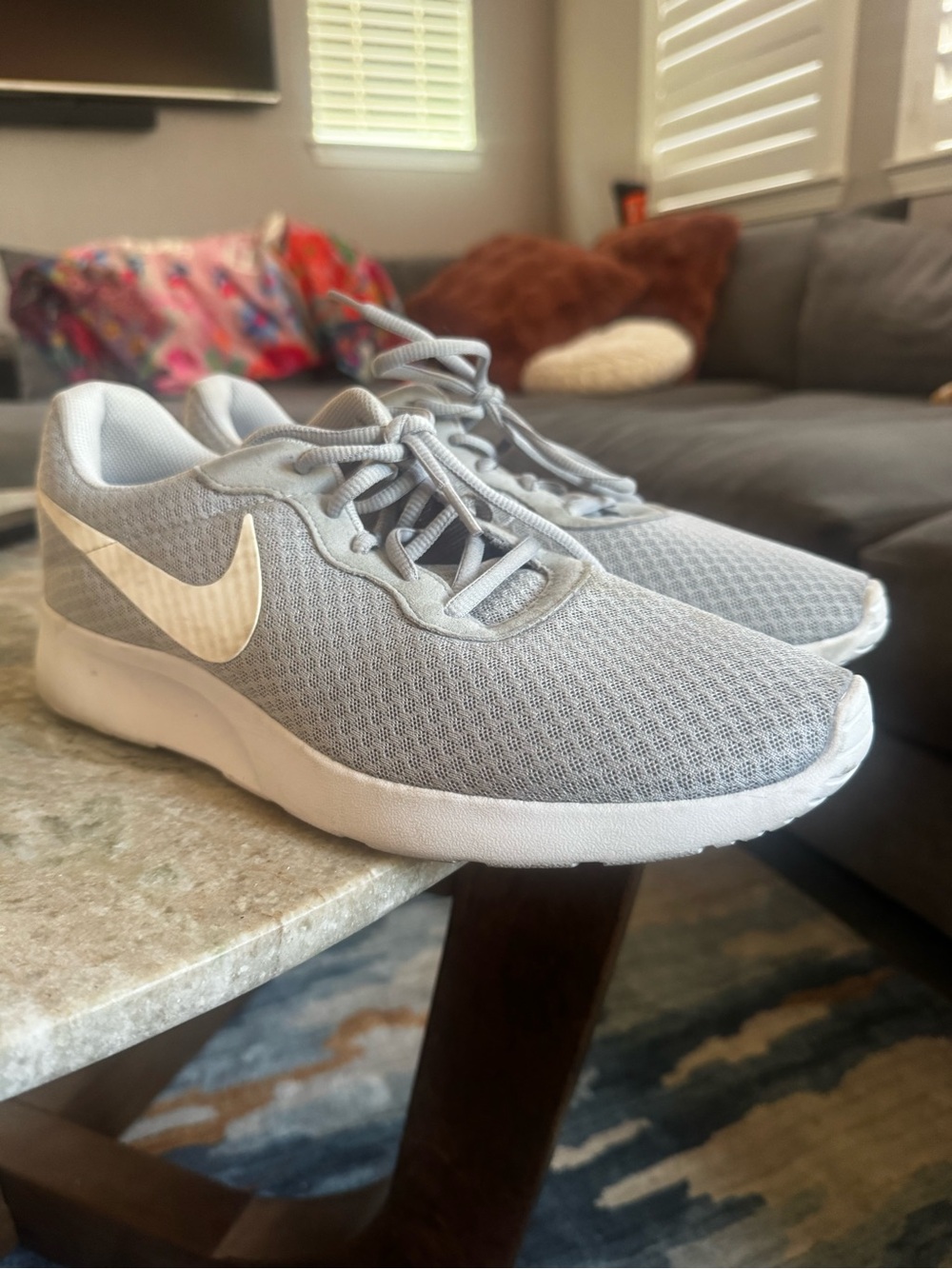 Nike Light Grey Mesh Sneakers with White Swoosh